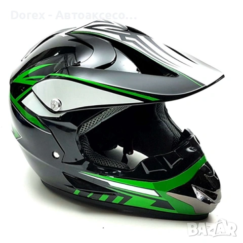 Крос каска за мотор, мотокрос и АТВ - черна със зелено