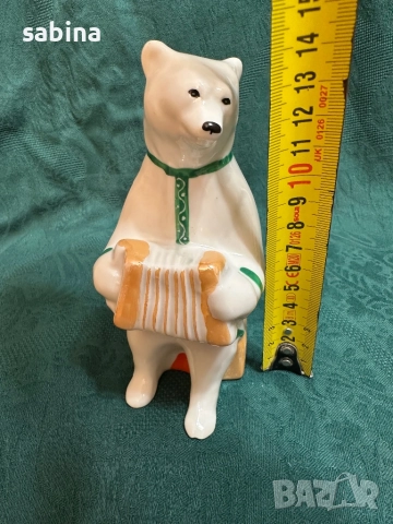 Статуетка „Циркова мечка с акордеон“, Дулевски завод (Дулево), СССР, 1970-те години., снимка 5 - Колекции - 52974470