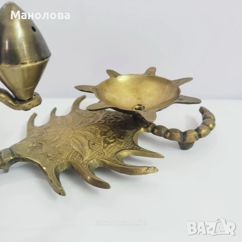 Свещник с държач и отвори за ароматни пръчици във формата на скорпион., снимка 6 - Антикварни и старинни предмети - 50970331