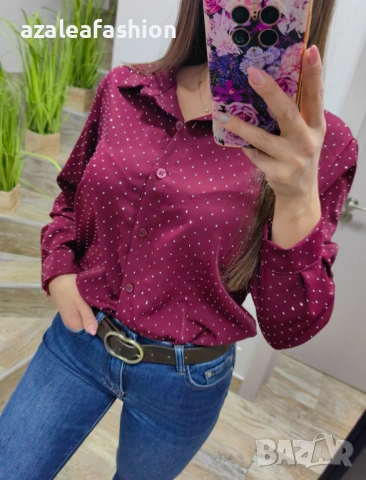 Дамска риза с камъчета цвят бордо, снимка 5 - Ризи - 53082495