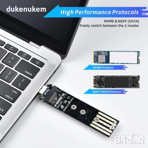 Външна кутия за M.2 NVMe SSD– USB 3.1 Gen 2 (10Gbps), без инструменти, снимка 5 - Кабели и адаптери - 53382268