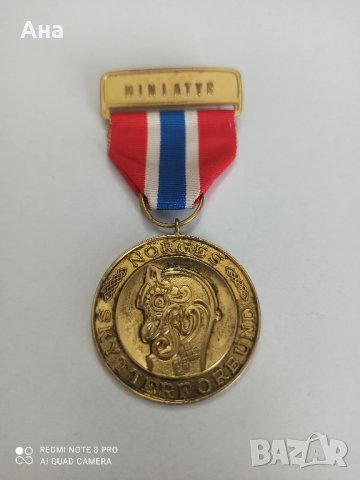 норвежки сребърен медал с позлата , снимка 1 - Антикварни и старинни предмети - 42119765