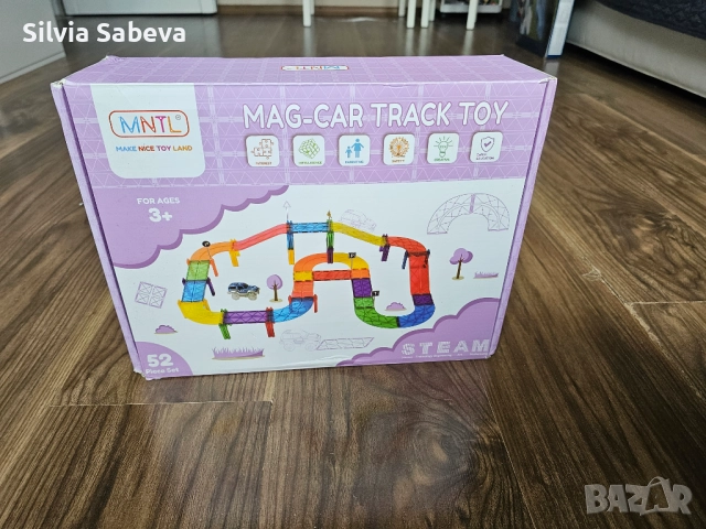 Магнитен конструктор - Магнитна писта със светеща количка, 52бр. части