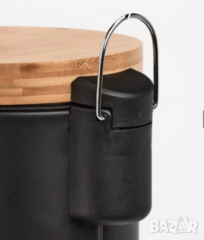 Кош за тоалетна 3л с педал, метал и бамбук черен, снимка 3 - Мопове, кофи, четки и метли - 52274199