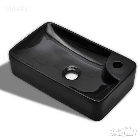 vidaXL Керамична мивка за баня с отвор за смесител, черна, снимка 1 - Мивки - 56146062