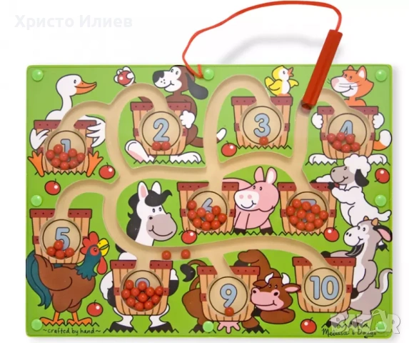 Дървен магнитен лабиринт с цифри Melissa & Doug Ферма, снимка 4 - Образователни игри - 54327760