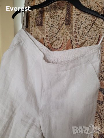Бял ЛЕНЕН панталон,широки крачоли,висока талия- 44/46 , снимка 4 - Панталони - 40709817