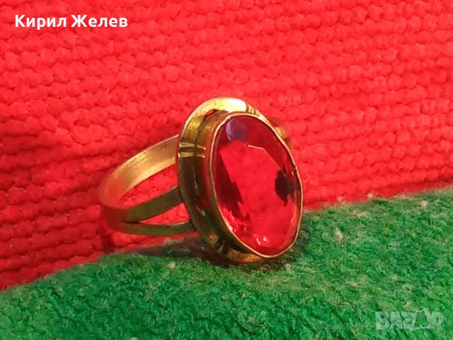 СТАРИНЕН с ДЕБЕЛА ПОЗЛАТА СКЪПОЦЕНЕН МЕДЕН ПРЪСТЕН с РЪЧНО ФАСЕТИРАН СКЪПОЦЕНЕН КАМЪК ГРАНАТ 29583, снимка 3 - Антикварни и старинни предмети - 46419864