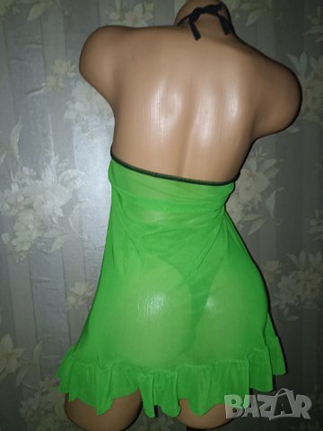 Секси къса нощничка от тюл в зелено и черно L, снимка 8 - Бельо - 42095084