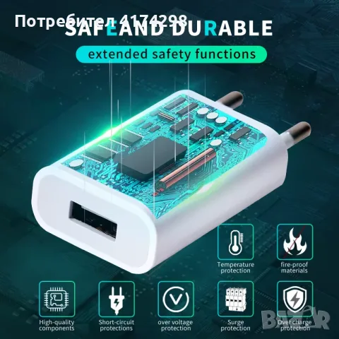 EU Plug 5V 1A USB зарядно за стена, USB адаптер за захранване с един порт за мобилен телефон, снимка 3 - Безжични зарядни - 56169162