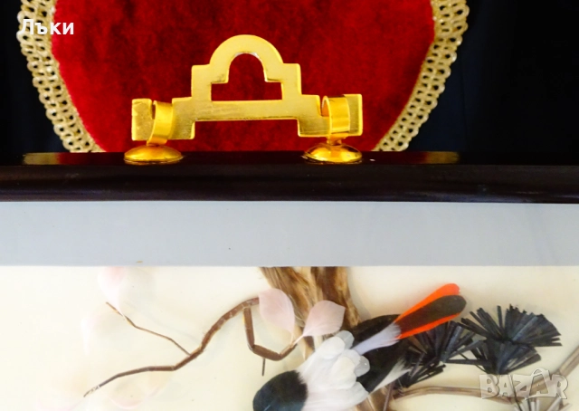 Стара диорама от пера Птици с гнездо,рамка. , снимка 2 - Антикварни и старинни предмети - 51990046