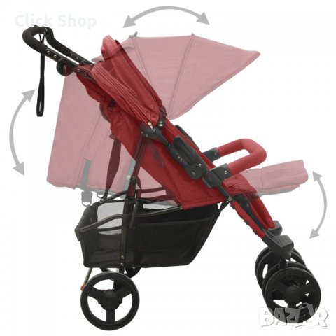 Количка за близнаци, червена, стомана, снимка 5 - Детски колички - 38087944
