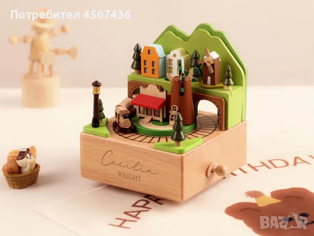 Ръчно изработена дървена музикална кутия с влакче, снимка 4 - Декорация за дома - 52746988