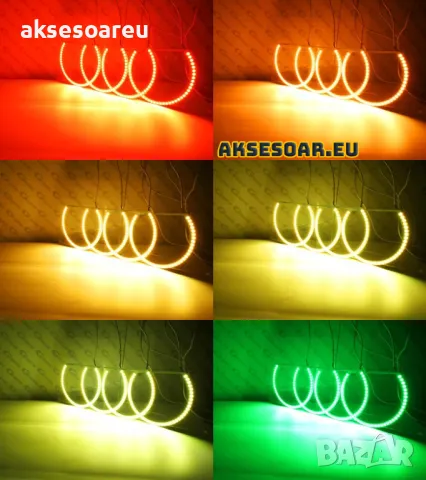 Ангелски очи многоцветни RGB LED Фарове Angel Eyes DRL за кола пръстени 4x131 mm рингове с дистанцио, снимка 14 - Аксесоари и консумативи - 48040120