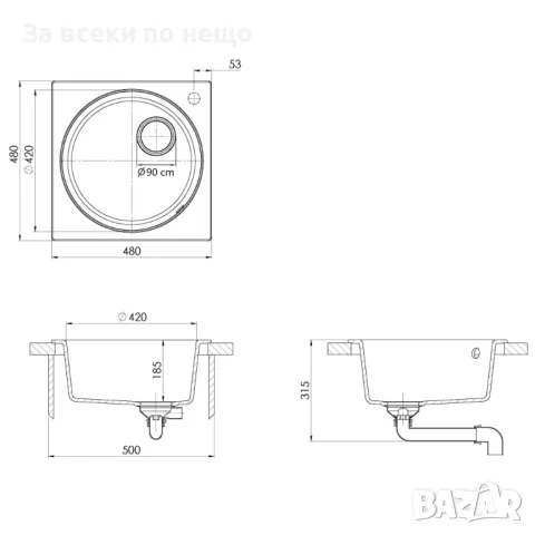 Кухненска мивка с преливник, черна, гранит Код P65, снимка 3 - Мивки - 49145843