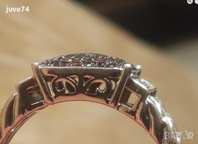 СРЕБЪРЕН ПРЪСТЕН С ЕСТЕСТВЕНИ ЧЕРВЕНИ ДИАМАНТИ СЕРТИФИКАТ , снимка 4 - Пръстени - 53134027