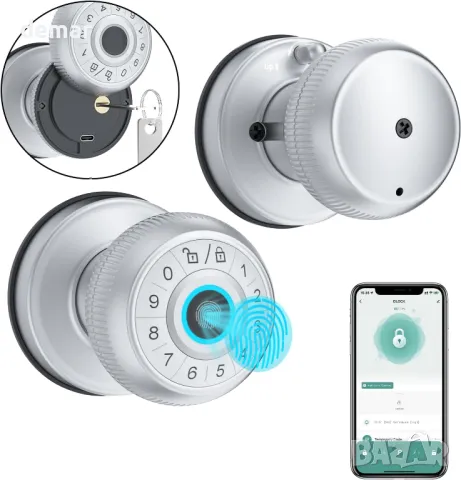 Интелигентена дръжка за врата с пръстов отпечатък и клавиатура, биометрична, сребърна