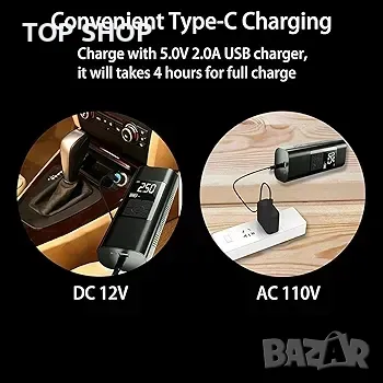 Преносим въздушен компресор за помпане на гуми: безжична въздушна помпа за кола, снимка 3 - Друга електроника - 48697639