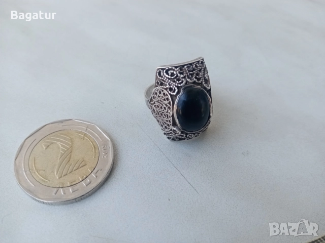 Пръстен с котешко око,сребро,филигран ажур, снимка 13 - Антикварни и старинни предмети - 52526340