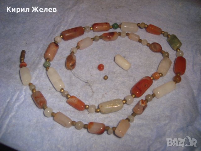 СТАРО СКЪПОЦЕННО КОЛИЕ ОГЪРЛИЦА - МЛЕЧЕН КВАРЦ КАРНЕОЛ НЕФРИТ АХАТ РЪЧНА ИЗРАБОТКА 27946, снимка 2 - Антикварни и старинни предмети - 37096740