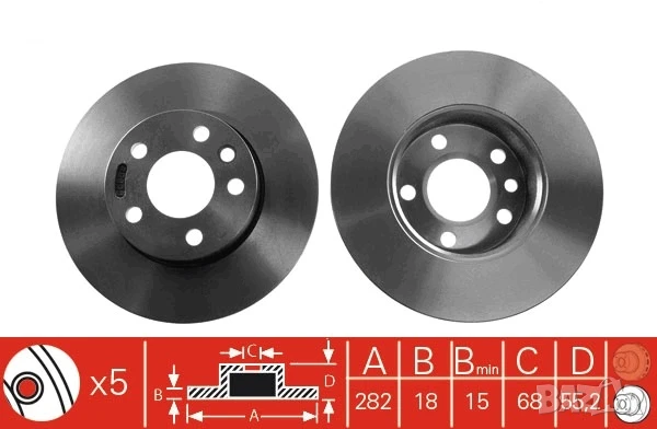 Диск спирачен преден дeсен/ляв за VW LT 28-46 II,TRANSPORTER T4 1.8-2.8D 07.90-06.03г.№ V2381P, снимка 3 - Части - 50849327
