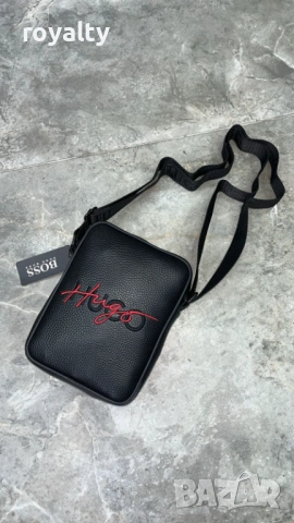 Hugo Boss Нова Черна Кожена Мъжка Чанта Хюго Бос 