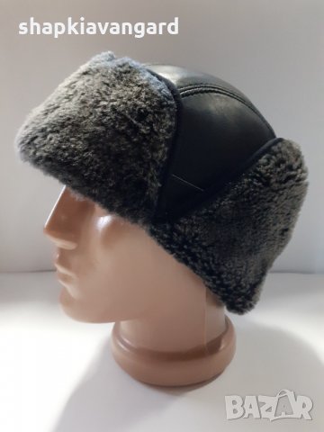 Телешка кожена шапка ушанка-калпак мъжки модел лукс-51, снимка 5 - Шапки - 8750685