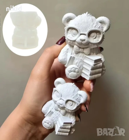 3D Мече с очила и книги силиконов молд форма завършване шоколад гипс смола свещ декор, снимка 3 - Форми - 53026704