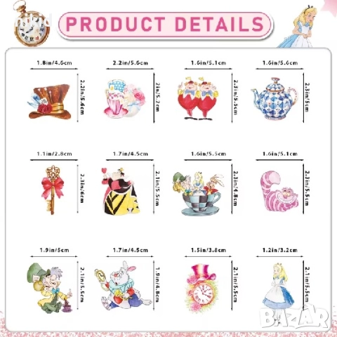 12 бр Алиса в Страната на Чудесата картонени топери топер за мъфини кексчета парти торта рожден ден, снимка 2 - Други - 52422970