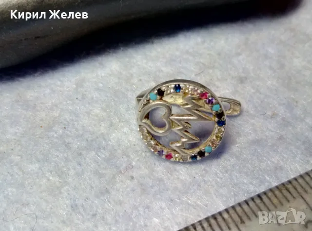 СТАРА СКЪПОЦЕННА СРЕБЪРНА ОБЕЦА СРЕБРО ВИСОКА ПРОБА с РАЗНОЦВЕТНИ ПОЛУСКЪПОЦЕННИ КАМЪНИ 48597, снимка 7 - Антикварни и старинни предмети - 49522578