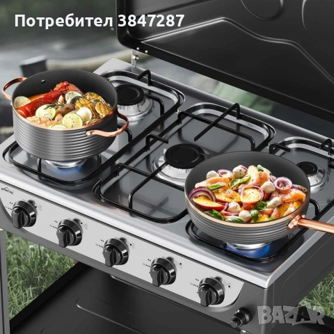 Газова печка HOMELUX с 5 котлона и стелаж на два етажа, , снимка 3 - Котлони - 54213274