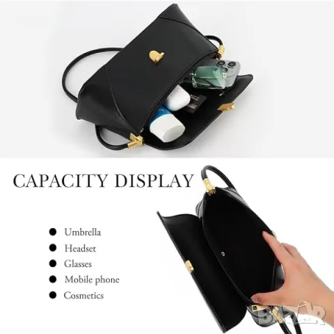 Елегантна дамска чанта в черно със златисти елементи TRAVISTAR, X0018AAI6Z, снимка 2 - Чанти - 49129722