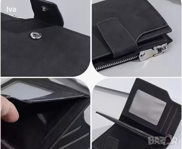 Елегантен черен портфейл с цип и отделение за карти, снимка 3 - Портфейли, портмонета - 53347735