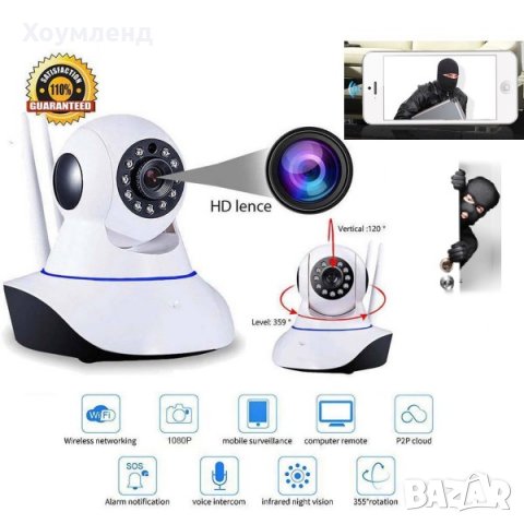 Охранителна камера с нощно виждане, WiFi - 1080P за домашно видеонаблюдение  на телефон в IP камери в гр. Варна - ID30918615 — Bazar.bg