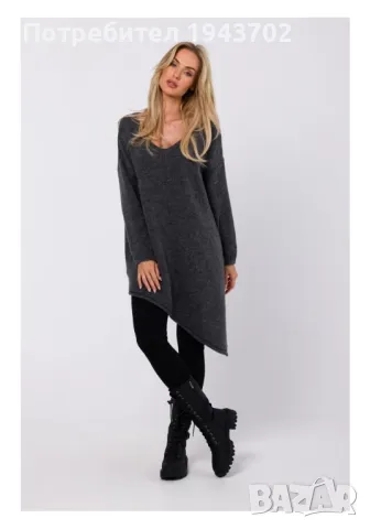 Асиметричен пуловер в цвят графит M769 MOE, снимка 2 - Блузи с дълъг ръкав и пуловери - 47752916