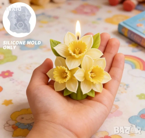 3 Нарциси Нарцис голям силиконов молд форма фондан смола свещ гипс свещ декор, снимка 4 - Форми - 54102931