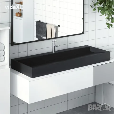 vidaXL Мивка, 120x46x11 см, минерална/мраморна отливка, черен мат（SKU: 155983）, снимка 2 - Мивки - 56077837