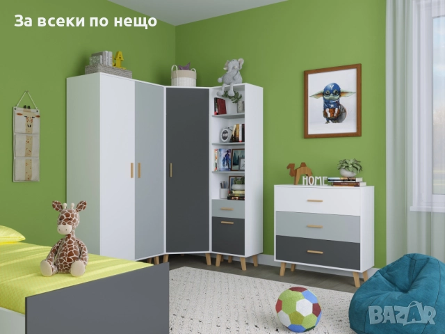 Скрин TIMMY 3S бяло/св.сиво-графит/натурално Код P1431, снимка 3 - Скринове - 52182576