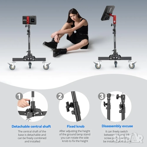 Професионален стоманен статив за студийно осветление - AMBITFUL, снимка 8 - Чанти, стативи, аксесоари - 52437219