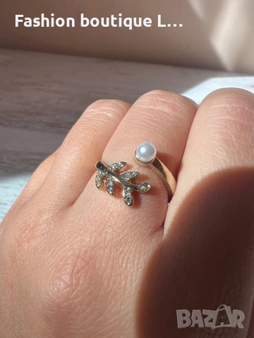 Златист пръстен с формата на лавров венец и перла ❤️, снимка 3 - Пръстени - 52247808