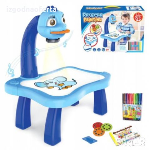 Детски проектор масичка за рисуване 2 в 1 синя, снимка 2 - Рисуване и оцветяване - 39725201