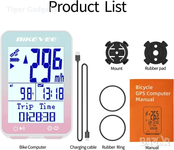 Bikevee GPS Bike Computer – безжичен велокомпютър с GPS, 2.4" LCD, IPX7 и автоматична подсветка, снимка 9 - Аксесоари за велосипеди - 56215207