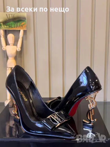 Yves Saint Laurent Дамски Черни Обувки На Златист Метален Ток Код E268, снимка 3 - Дамски обувки на ток - 50414491