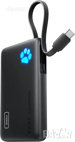 Преносимо зарядно устройство INIU, 10000 mAh Power Bank с вграден USB-C кабел, 20 W