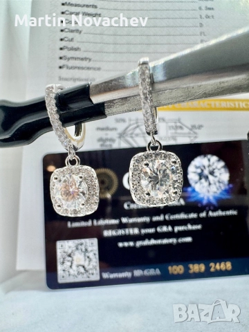 Сребърни обеци с мойсанит (Диамант) 1 карат, снимка 11 - Обеци - 52844104