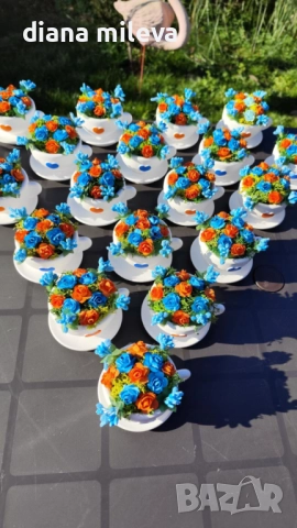 Сладурски чашки с нежни цветлета в синьо и оранжево!!, снимка 16 - Декорация за дома - 52934862