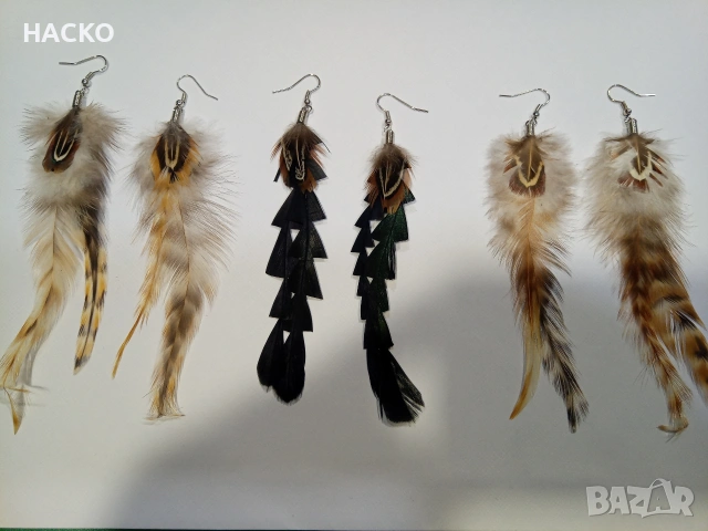 ОБЕЦИ Ръчна Изработка от Естествени Пера, снимка 3 - Обеци - 53248902