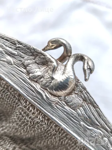 Прекрасна Старинна Италианска Сребърна Дамска Чантичка с Лебеди, Края на 19 век, снимка 7 - Антикварни и старинни предмети - 48651058