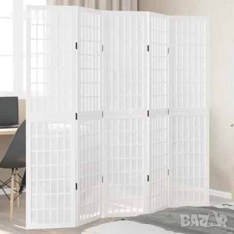 vidaXL Разделител за стая, 5 панела, бял, дърво пауловния масив（SKU: 358790）, снимка 2 - Секции и витрини - 56109307