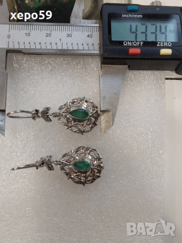 Стари дамски златни обеци с изумруд и диаманти., 1 650 лв, снимка 9 - Обеци - 52217598
